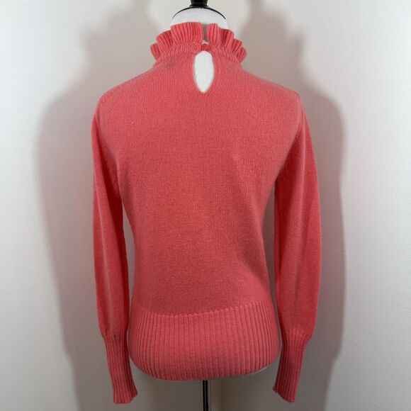 J. Crew Sweater XS Pink Lambswool Blend High Ruffle-Neck Pullover Ribbed Hem - Picture 4 of 11